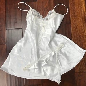 Silky Sexy Chemises Sleepwear + G-string-White